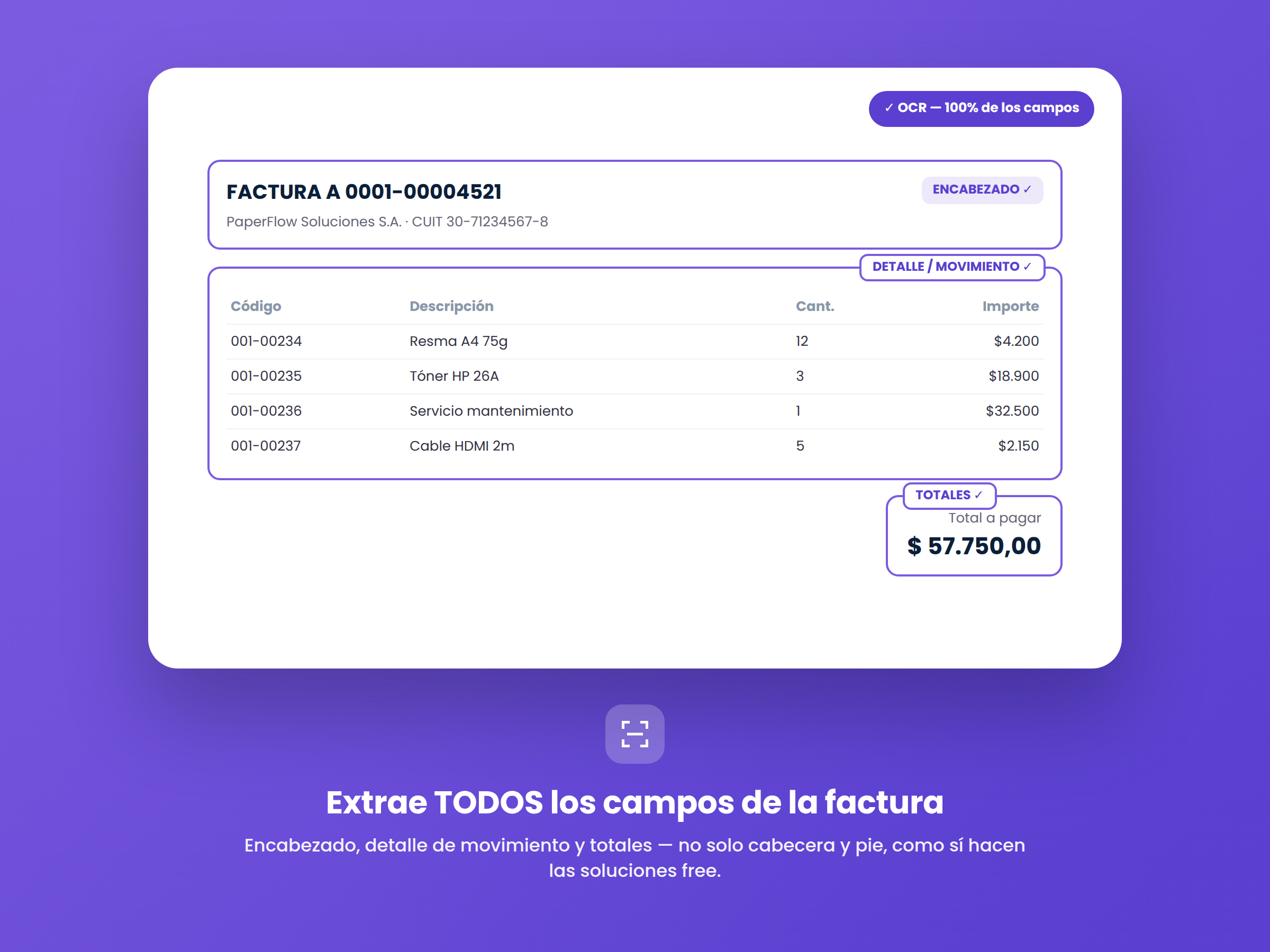 OCR extrayendo todos los campos de una factura